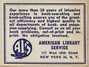 American Library Service, New York, NY (50mm x 38mm).