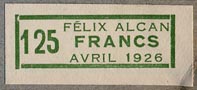 Librairie F�lix Alcan, Paris, France (31mm x 13mm, ca.1926).