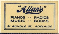 Allan's, Adelaide, Australia (33mm x 19mm, after 1938). Courtesy of Robert Behra.