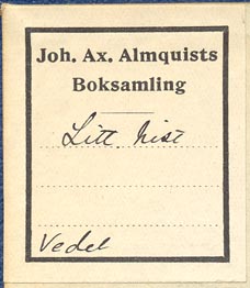 Johan Axel Almquist's Boksamling, Stockholm, Sweden (37mm x 43mm).