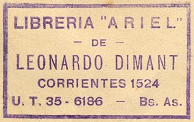 Libreria Ariel de Leonardo Dimant, Buenos Aires, Argentina (46mm x 29mm, ca.?).