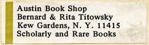 Austin Book Shop, Bernard & Rita Titowsky, New York, NY (49mm x 15mm). Courtesy of Robert Behra.
