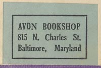 Avon Bookshop, Baltimore, Maryland (32mm x 21mm, ca.1933?).