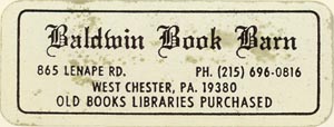 Baldwin Book Barn, West Chester, Pennsylvania (approx 50mm x 19mm). Courtesy of J.C. & P.C. Dast.