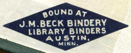 J.M. Beck Bindery, Austin, Minnesota (43mm x 16mm, ca.1910?). Courtesy of R. Behra.
