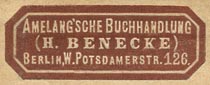 H. Benecke, Amelang'sche Buchhandlung, Berlin, Germany (34mm x 13mm, ca.1909?)