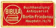 Bibula, Buchhandlung & Antiquariat, Berlin, Germany (31mm x 15mm). Courtesy of S. Loreck.