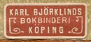Karl Bjorklind, Bokbinderi, Koping, Sweden (20mm x 9mm, ca.1920s-30s)