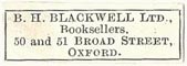 B.H. Blackwell, Booksellers, Oxford, England (27mm x 9mm). Courtesy of S. Loreck.