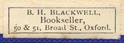 B.H. Blackwell, Bookseller, Oxford [England] (23mm x 9mm, ca.1930s)