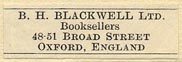 B.H. Blackwell, Booksellers, Oxford, England (29mm x 9mm, ca.1947)