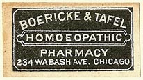 Boericke & Tafel, Homoeopathic Pharmacy, Chicago, Illinois (33mm x 18mm). Courtesy of S. Loreck.