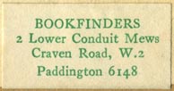 Bookfinders, Paddington [London], England (32mm x 17mm, ca.1934). Courtesy of R. Behra.