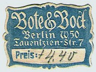 Bote & Bock, Berlin, Germany (31mm x 23mm, after 1913). Courtesy of Michael Kunze.