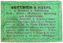 Böttrich & Hoehl, Buch-, Kunst-, Musikalienhandlung und Leihbibliothek, Hersfeld u. Rotenburg, Germany (41mm x 28mm). Courtesy of S. Loreck.