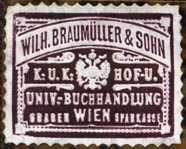 Wilhelm Braumuller & Sohn, Hofbuchhandlung, Vienna, Austria (30mm x 23mm, ca.1901). Courtesy of R. Behra.