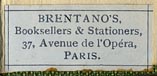 Brentano's Booksellers & Stationers, 37 Avenue de l'Opera, Paris (25mm x 11mm)