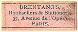Brentano's Booksellers & Stationers, Paris (pink, 26mm x 10mm)