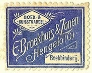 E. Broekhuis & Zonen, Boek- & Kunsthandel - Boekbinderij, Hengelo [Overijssel], Netherlands (30mm x 22mm). Courtesy of S. Loreck.
