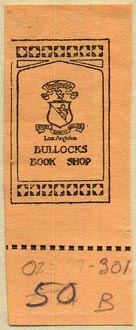 Bullocks Book Shop, Los Angeles, California (21mm x 55mm, with tear-off). Courtesy of Donald Francis.