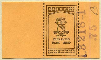 Bullocks Book Shop, Los Angeles, California (53mm x 31mm, with tear-off). Courtesy of Donald Francis.