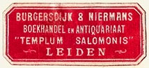 Burgersdijk & Niermans, Templum Salomonis, Boekhandel en Antiquariaat, Leiden, Netherlands (34mm x 15mm). Courtesy of S. Loreck.