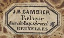 J.B. Cambier, Relieur, Rue de Ruysbroeck, Bruxelles (18mm x 10mm).