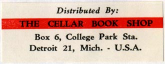 The Cellar Book Shop, Detroit, Michigan (54mm x 21mm, after 1958). Courtesy of R. Behra.