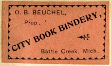 City Book Bindery, O.B. Beuchel, Prop., Battle Creek, Michigan (37mm x 22mm)