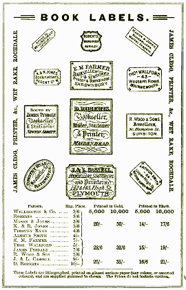 James Clegg, Printer of Booksellers' Labels, Wet Rake, Rochdale, England (advertisement, 1891)