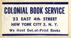 Colonial Book Service, New York (38mm x 19mm)