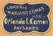 Libreria Mariano Comas, Paysandu, Uruguay (32mm x 21mm, ca.1937)