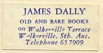 James Dally, Old and Rare Books, Walkerville, S.Aust [Australia] (33mm x 15mm, ca.1960s)