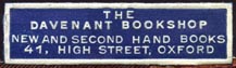 The Davenant Bookshop, Oxford, England (36mm x 10mm, ca.1932-39). Courtesy of R. Behra.