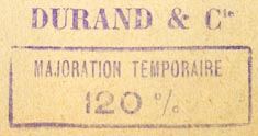 Durand & Cie., Paris, France (inkstamp, 37mm x 19mm)