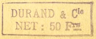 Durand & Cie., Paris, France (inkstamp, 32mm x 12mm)
