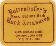 Duttenhofer's Book Treasures, Cincinnati, Ohio (approx 31mm x 25mm). Courtesy of J.C. & P.C. Dast.