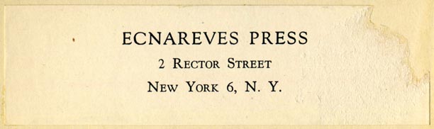 Ecnareves Press, New York, NY (102mm x 29mm, ca.1943). Courtesy of Robert Behra.