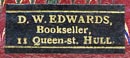 D.W. Edwards, Bookseller, Hull, England (20mm x 8mm).