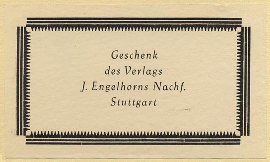 Verlag J. Engelhorn, Stuttgart, Germany (88mm x 52mm, ca. 1933).