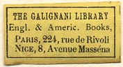 The Galignani Library, English & American Books, Paris & Nice, France (28mm x 15mm). Courtesy of Sarah Faragher.