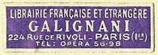 Galignani, Librairie Francaise et Etrangere, Paris, France (36mm x 12mm). Courtesy of S. Loreck.
