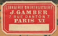 J.Gamber, Librairie Universitaire, Paris, France (31mm x 19mm, ca.1890s)