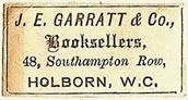 J.E. Garratt & Co., Booksellers, London, England (28mm x 14mm)