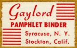 Gaylord Bros., Pamphlet Binders, Syracuse, NY and Stockton, California (26mm x 16mm, before 1963)