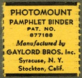 Gaylord Bros., Pamphlet Binders, Syracuse, NY and Stockton, California (27mm x 26mm, before 1968)
