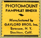Gaylord Bros., Pamphlet Binders, Syracuse, NY and Stockton, California (27mm x 26mm, before 1956)