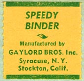 Gaylord Bros., Pamphlet Binders, Syracuse, NY and Stockton, California (27mm x 26mm, before 1976)