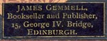 James Gemmell, Bookseller & Publisher, Edinburgh, Scotland (25mm x 9mm)