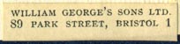William George's Sons, Bristol, England (33mm x 7mm, after 1919)